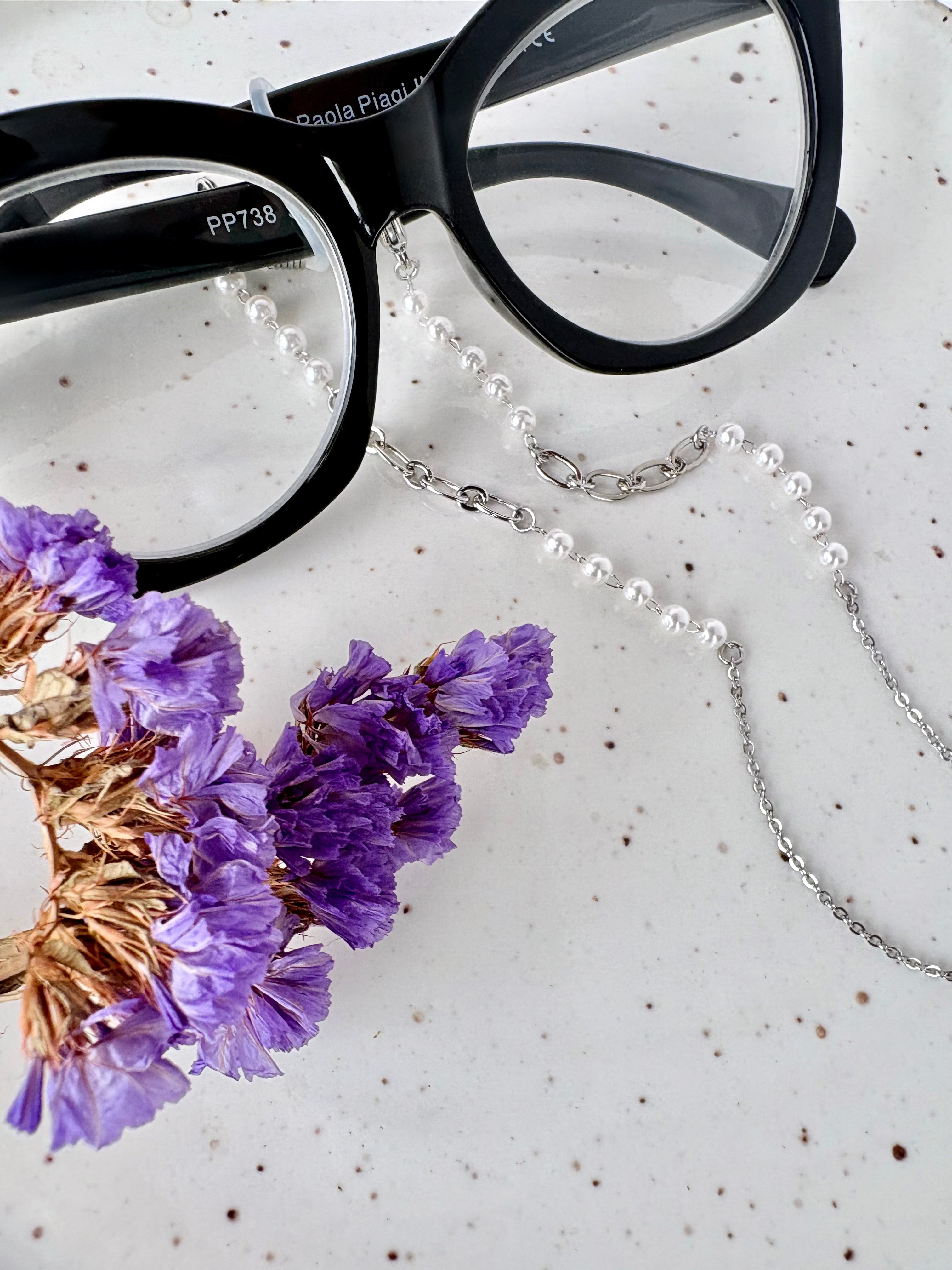 ✨ Chaîne de lunette – Perles argentées